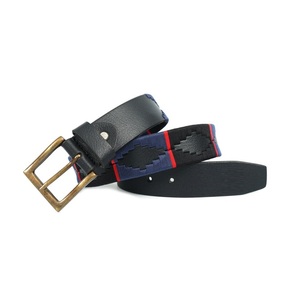 Ceinture en cuir polo durable avec boucle argentée, broderie multicolore, anti-poussière, unisexe, avec logo personnalisé - Product Image 1