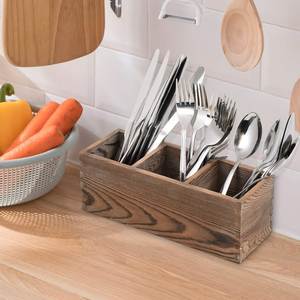 Durable <b>Double</b> Wooden Caddy Thick Solid Build Vintage Design Perfect for Holding Utensils Cutlery Napkins Kitchen Accessories - Product Image 5