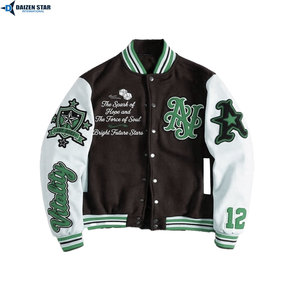 Men's Varsity Jacket Navy Cream Sleeve Letter Embroidery Preppy Style Autumn Wear Polyester Cotton Material - Product Image 4