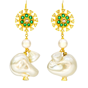 Green Elephant Pearl Chandelier Drop Earrings-Bohemian Religious Trendy Party Jewelry - Product Image 2