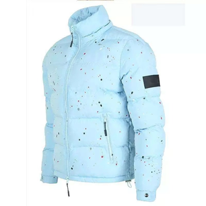 Chaqueta Acolchada con Capucha para Hombre, Diseño de Puntos Azul Claro, Cortavientos, de Poliéster, Informal, para Invierno, con Cierre de Cremallera - Product Image 3