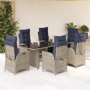 Juego de comedor de patio de ratán polivinílico gris de 7 piezas con cojines Muebles de exterior con estilo - Product Image 1