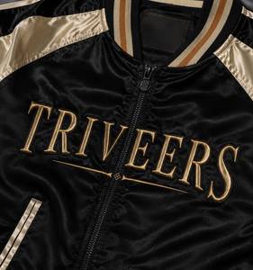 TRIVEERS Custom Black Gold Satin Varsity <b>Jacket</b> Premium Embroidered Autumn Wear Satin Bomber <b>Jacket</b> OEM Factory Supply 2026 - Product Image 3