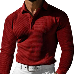Polo à manches longues boutonné pour homme 2026, col gaufré, respirant, confortable, élégant et tendance - Product Image 6