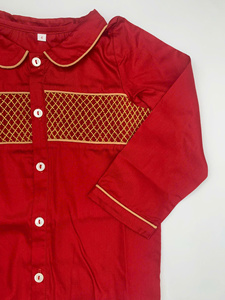 Pyjamas pour enfants en coton à fleurs rouges personnalisables Vêtements de nuit à manches longues pour filles Vente en gros pour bébé Noël - Product Image 4