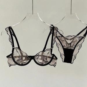 Conjunto de lencería sexy para mujer con aros, tela elástica de encaje, sujetador y braga - Product Image 2