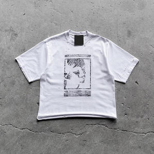 เสื้อยืดผู้ชายไซส์ใหญ่ ผ้าฝ้ายสไตล์สตรีทเรโทร ล้างสีแล้ว พิมพ์ลาย DTG แบบกำหนดเอง ผ้าฝ้ายหนา ประดับด้วยคริสตัลและงานปัก - Product Image 5