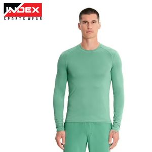 Index Men's White <b>Long</b> <b>Sleeve</b> Performance <b>Undershirt</b> Cotton Polyester Knitted Breathable Sportswear Top - Product Image 3