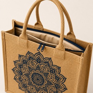 Bolsa de Playa de Yute con Estampado Geométrico Personalizado, Asas de Cuerda No Tejidas, Cierre de Cremallera, Tamaño Mediano, Reutilizable, para Regalo - Product Image 4