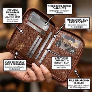 WRIZA Tarjetero Bifold de Cuero Genuino con Cierre de Cremallera, Protección RFID, 10 Ranuras para Tarjetas de Crédito, Diseño Delgado para Hombres y Mujeres - Product Image 2