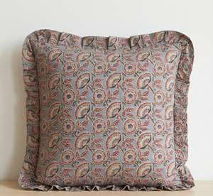 Housses de coussin 100 % coton imprimées au bloc, faites à la main, décoratives, à motifs floraux, vintage, avec volants - Product Image 3