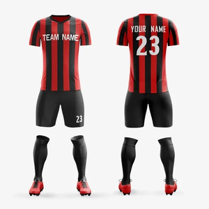 Maillot de football personnalisé pour homme, manches courtes, rouge et bleu, blocs de couleur, en polyester anti-humidité, uniforme de football avec impression nom et numéro, OEM - Product Image 6