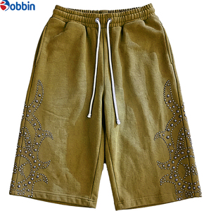 New Arrival <b>Men's</b> Capri Pants Streetwear Custom <b>Men's</b> Heavyweight Cotton Metal Studs Acid Wash Cropped Sweatpants <b>3</b>/<b>4</b> Mid <b>Length</b> - Product Image 4