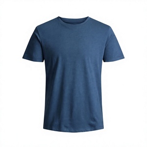 Camiseta de Hombre 100% Algodón Azul Estilo Urbano, Cuello Redondo, Manga Corta, Corte Regular, Transpirable, Tejido Jersey, Casual, Lisa - Product Image 1