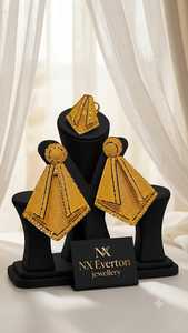 NX Everton Women's Gold Plated Diamond Pyramid <b>Earring</b> and Ring Set Trendy Wedding Party Jewelry Brass Fashion Jewelry - Product Image 4