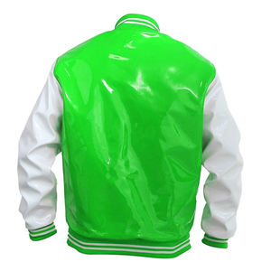 Chaqueta Universitaria Unisex Retro de PVC y Cuero, Estilo Béisbol, con Cuello Alto y Logotipo Frontal - Product Image 2