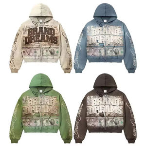 Sweat à capuche oversize zippé en coton French Terry, style streetwear, avec logo brodé et imprimé, effet vieilli, délavé à l'acide et décoloré par le soleil, personnalisé vintage. - Product Image 4