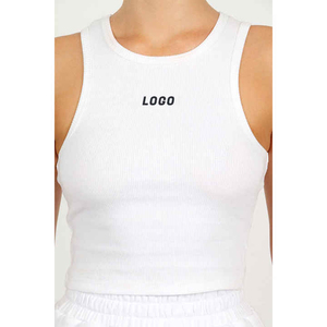 Débardeur court côtelé blanc basique pour femme, grande taille, ajusté, col rond, longueur courte, uni, haute qualité, personnalisé, décontracté, été - Product Image 2