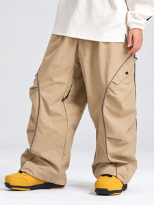 Pantalon de snowboard baggy beige de qualité supérieure pour hommes et femmes, grandes poches cargo, poignets ajustables, imperméable -Tex - Product Image 5