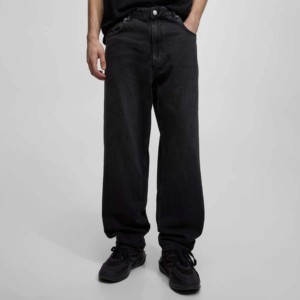 Jean droit noir pour homme, taille mi-haute, coupe classique, délavage moyen, en denim de coton, style hip-hop décontracté, pour le printemps et l'automne - Product Image 1