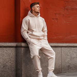 ชุดวอร์มฤดูหนาวแบบหลวมๆ ไซส์ใหญ่สำหรับผู้ชาย ชุดวอร์มมีซิปพร้อมโลโก้ ชุดออกกำลังกายแบบกำหนดเอง ชุดวอร์มผู้ชาย เสื้อฮู้ดดี้ กางเกงวอร์ม - Product Image 5