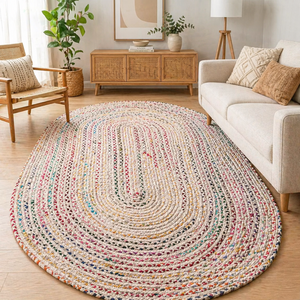 Recycled Cotton Chindi Rug Handmade Eco Friendly Area Rug Boho Oval Carpet Anti Slip Floor <b>Mat</b> Custom Size OEM - Product Image 4