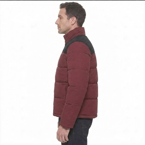 Chaqueta acolchada con capucha para hombre, color burdeos, cuello alto, cortavientos, informal, para invierno, con relleno de poliéster, cierre completo, corte regular, frontal con cremallera - Product Image 3