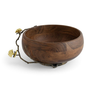 Bols de service ronds en bois avec bordure métallique perlée, finition marron, pour la maison et les tables de mariage, bols pour collations et service alimentaire - Product Image 3