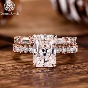 Anillo de Compromiso Charm_Jewells con Moissanita Corte Cojín, Plata Chapada en Oro Rosa, Engaste de Garras, Certificado IGI, Estilo Clásico para Mujer - Product Image 1