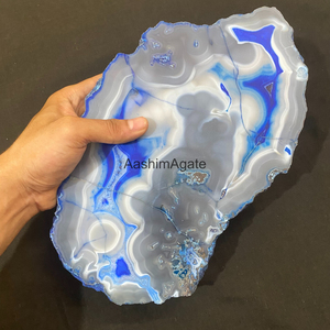 Plateau en agate bleue polie, plateau de service en agate naturelle, assiette décorative en pierre précieuse, vente en gros - Product Image 2
