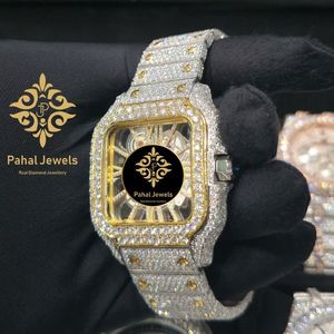 Montre pour homme de luxe Pahal Jewels, diamant, boîtier carré en acier inoxydable, moissanite, mouvement à quartz analogique vintage, chiffres romains - Product Image 4