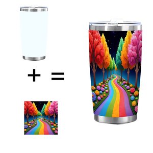 Vaso de Acero Inoxidable de 20 oz, Taza de Viaje de Doble Pared Aislada con Diseño de Bosque Arcoíris - Product Image 1
