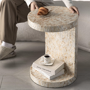 Mesa Artesanal Blanca de Capiz con Diseño de Tambor de Múltiples Niveles, Incrustaciones de Madreperla, Mueble para Sala de Estar, Fabricante Vietnamita - Product Image 6