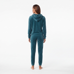 Ensemble de survêtement en velours personnalisé pour femme, coupe classique, sweat à capuche avec poche kangourou et pantalon de jogging, deux pièces en velours, tenue décontractée - Product Image 3