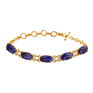 Bracelet à maillons en laiton recyclé et agate avec pampille - Plaqué or 18 carats, classique, unisexe, de haute qualité, forme goutte d'eau, pour fêtes et mariages - Product Image 1