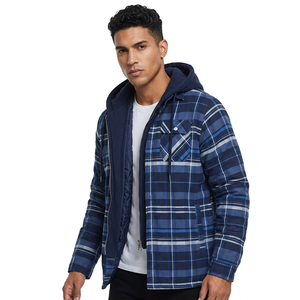 Men's Winter Hooded Plaid Zipper <b>Jacket</b> Casual <b>Thick</b> Quilted <b>Fleece</b> Lining Windproof Outerwear - Product Image 2