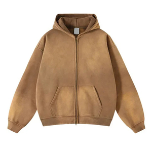 Highest Quality Men's Oversized Winter Street Wear French Terry Cotton Acid Wash Breathable <b>Zipper</b> <b>Jacket</b> Rhinestone Solid Zip - Product Image 4