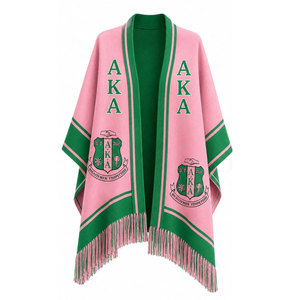 Alpha Kapa Alpha sorority <b>cape</b> shawl embroidered logo on front Pink and green color blocking for female Greek apparel - Product Image 2