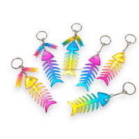 Llavero de recuerdo con dijes de colores elegantes, diseño 3D de espina de pescado de hierro, impresión UV, material PS duradero, aniversario
