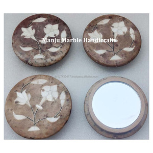 Miroir incrusté de marbre poli de conception moderne d'aspect naturel de marbre blanc pur avec la conception de fleur et l'art floral pour les cadeaux spéciaux - Product Image 3