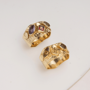 แหวนพลอยหลายเม็ดทรงสี่เหลี่ยมธรรมชาติ ทองเหลืองชุบทอง ทำมือ ดีไซน์ทันสมัย สำหรับผู้หญิง ขายส่ง - Product Image 2