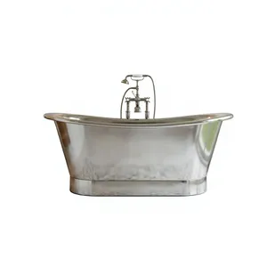 Baignoire autoportante de luxe en acier inoxydable chromé, fabriquée à la main, pour une immersion moderne et relaxante - Product Image 1
