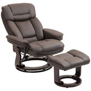 Dark Brown PU Leather Swivel Recliner Set with Ottoman Electric Massage Reclining Chair with <b>Footrest</b> for Living Room Bedroom - Product Image 1