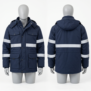 Veste de travail en polyester Oxford bleu marine 320 GSM avec panneau réfléchissant haute visibilité, broderie personnalisée, impression de logo - Product Image 1