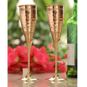 Ensemble de flûtes à champagne en cuivre martelé, finition dorée élégante, verrerie pour mariage, fête, bar, hôtel, dîner et célébrations - Product Image 5
