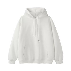 Sweat-shirt à capuche oversize blanc pour homme, couleur unie, en molleton bouclette, coupe décontractée, tricoté, pour l'automne – En promotion - Product Image 1