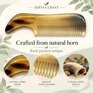 SOFIYA CRAFT Peigne à dents fines en corne de buffle, artisanal, moderne, écologique, antistatique, pour démêler les cheveux et prendre soin du cuir chevelu - Product Image 4