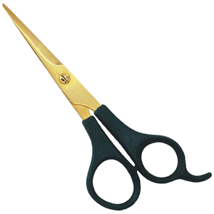 Ciseaux de coiffure de qualité supérieure avec lame en acier inoxydable, manche en plastique noir et finition dorée, logo personnalisé, faible MOQ, ciseaux de sécurité - Product Image 1