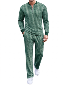 Survêtement pour homme à imprimé géométrique bleu, manches longues, demi-zip, vêtements de sport décontractés avec poches latérales, coupe régulière, vêtements d'automne - Product Image 5