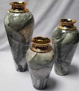 High-Gloss Marble Finish Cast Aluminium Metal <b>Vase</b> – <b>Gold</b> Collar Floral Centerpiece Flower <b>Vase</b> – Direct B2B Wholesale India - Product Image 6